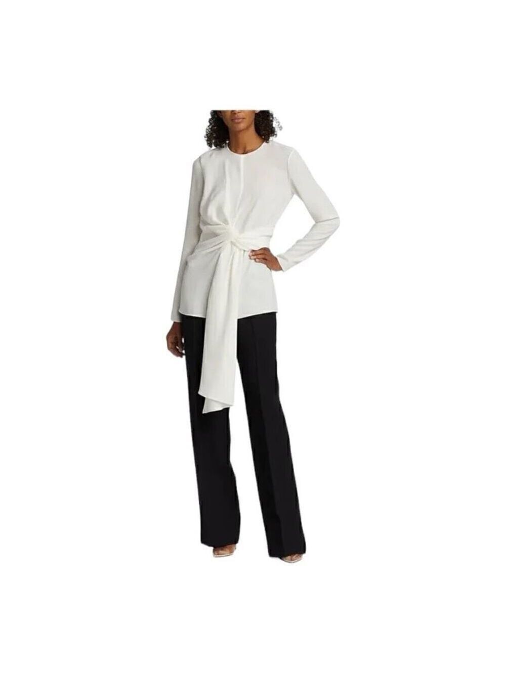 Lafayette 148 New York Cream Tie Waist Blouse Size 8